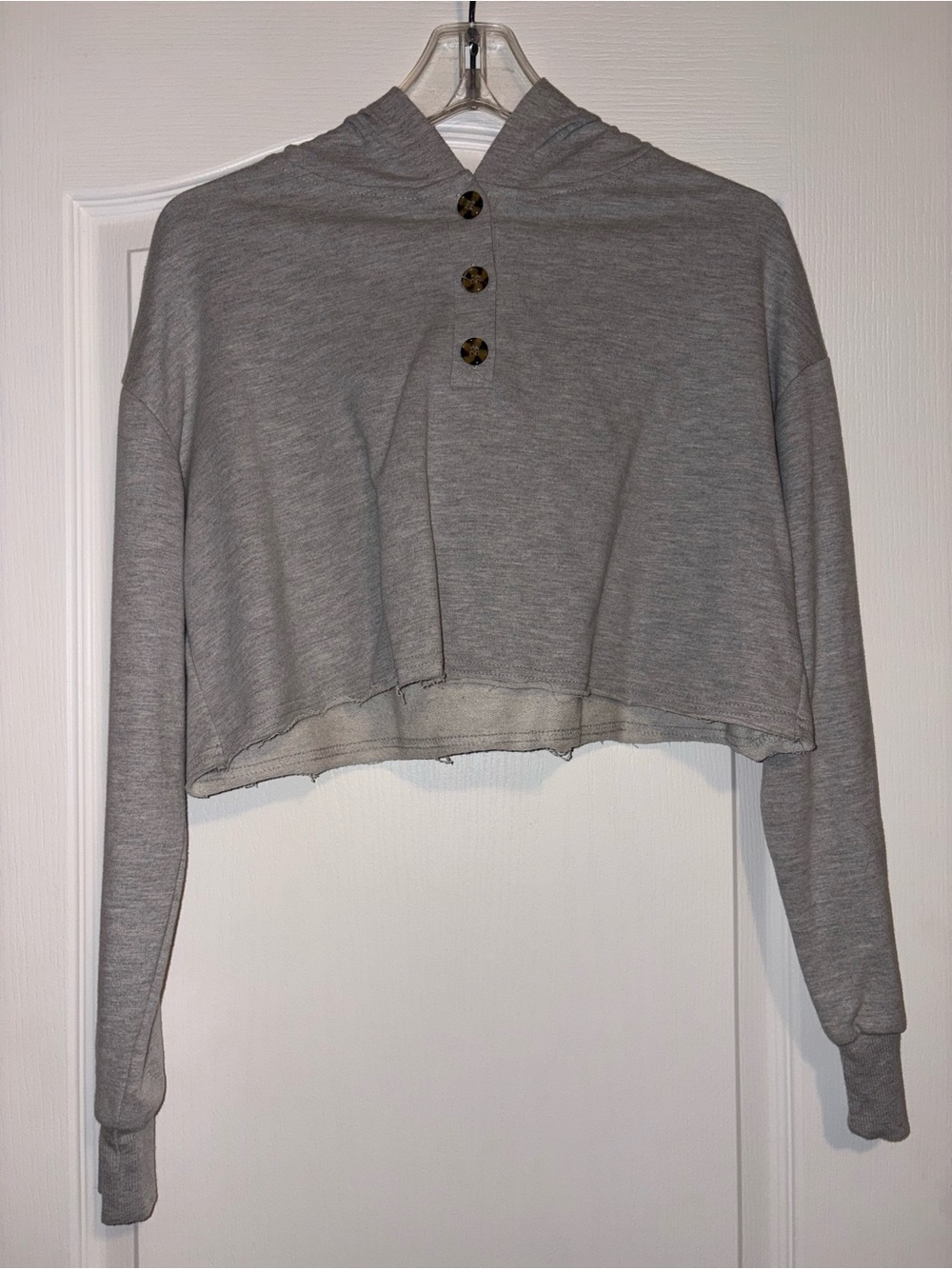 Almost Famous Light Gray Cropped Hooded Pullover